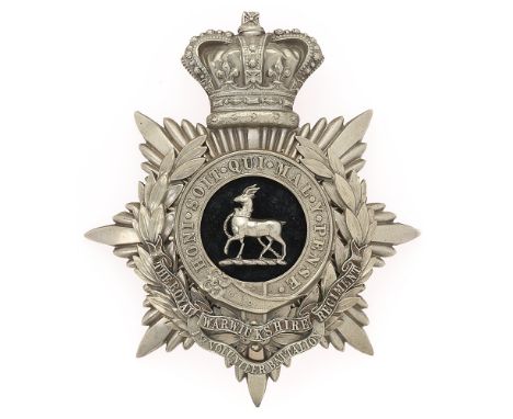 Badge. 1st (Birmingham) VB Royal Warwickshire Regiment Victorian Officer's helmet plate circa 1883-1901.  Fine silvered crown