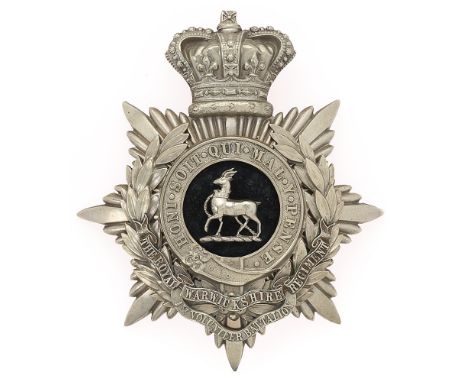 Badge. 1st (Birmingham) VB Royal Warwickshire Regiment Victorian Officer's helmet plate circa 1883-1901.  Fine silvered crown