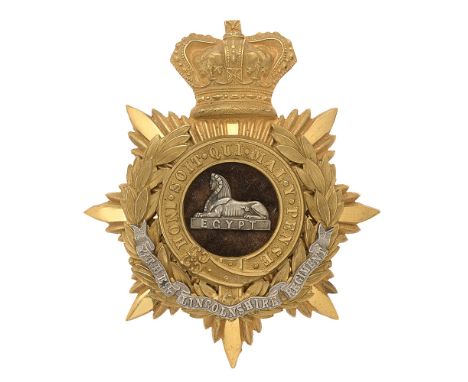 Badge. Lincolnshire Regiment Victorian Officer's helmet plate circa 1881-1901.  Fine rich gilt crowned star mounted with the 