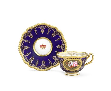 A Flight, Barr and Barr Worcester Royal specimen cup and saucer, circa 1820Both finely painted with a coronet, reserved on a 