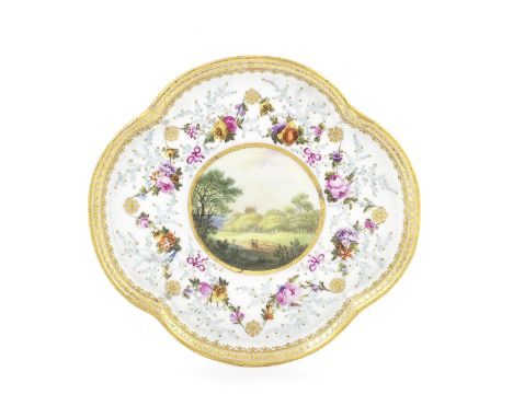 A Derby stand for a teapot by Zachariah Boreman and William Billingsley, circa 1790Of quatrelobed form, painted with pattern 