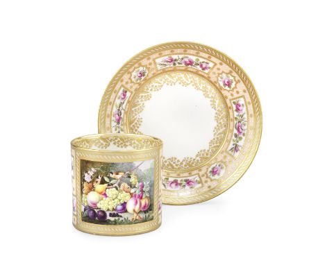 A Derby coffee can and saucer by George Complin and William Billingsley, circa 1791-95Painted by Complin with a detailed arra
