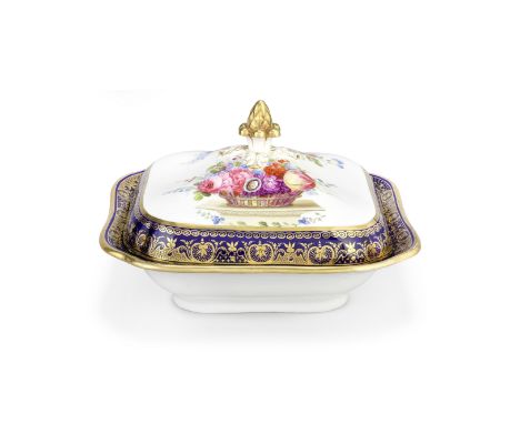 A Swansea tureen and cover from the Lysaght Service, circa 1817-20Of square shape, the gently domed cover surmounted by a gil