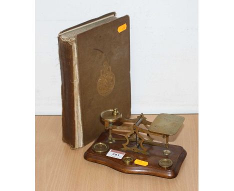 A set of brass postal scales; together with one volume being A History of Pottery &amp; Porcelain, Medieval &amp; Modern, by 