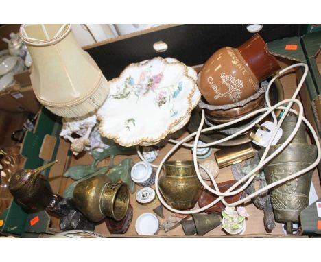 Mixed lot to include metalwares, Limoges porcelain cabinet plate, assorted pill and patch boxes etc 