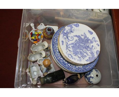 A small collection of miscellaneous items to include flambe glazed miniature vase, Royal Worcester blue &amp; white plates et