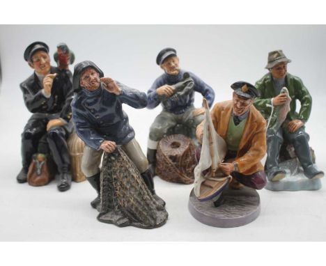 A collection of five Royal Doulton figures to include Good Catch, Lobsterman, Pond Yacht, Shore Leave,and Sea Harvest