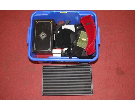 A box of miscellaneous items to include jeweller's display stands, ring trays, plate stands etc
