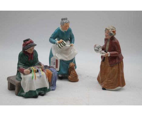 A collection of three Royal Doulton figures to include The Favourite, Silken Ribbons, and Teatime