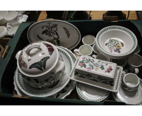 A collection of portmeirion table ware to include cups, saucers, tureen, flan dish, dessert bowls and butter dish