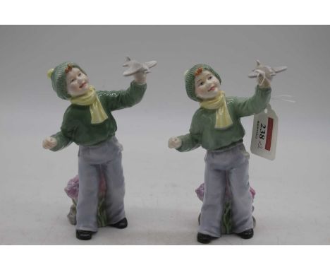 A pair of Royal Worcester figurines Boys &amp; Girls Come Out to Play flight by Glenys Devereaux, height 16cm