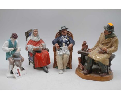 A collection of four Royal Doulton figures to include The Silversmith of Williamsburg, Lunchtime, The Judge, and Taking Thing