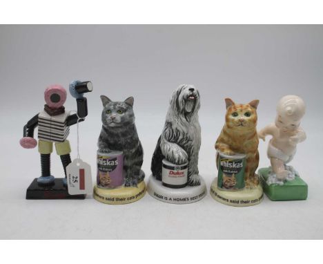A Millennium Collectables figure of Bertie Bassett No. 834, together with four Royal Doulton figures to include Dulux Dog, Th