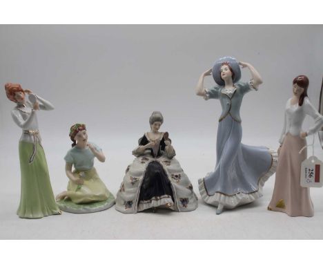 A collection of five Royal Dux porcelain figures of ladies each with raised pink triangle mark verso, height of largest 24cm 