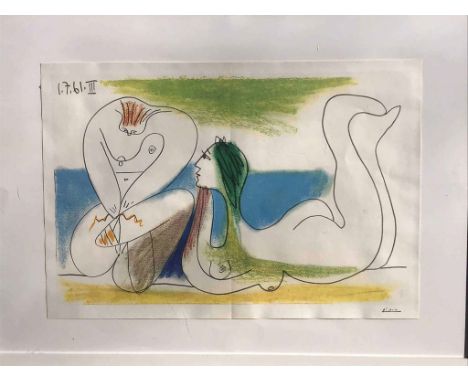 Pablo PICASSO (1881-1973), d'aprèsExtrait des "Déjeuners"Lithographie sur papier vélin. Signé en bas à droite37 x 54 cm (trac