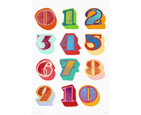 Ben Eine (British b.1970), ‘Shutterfront Numbers (White)’, 2010, screen print in colours on 330 gsm Somerset Satin paper, sig