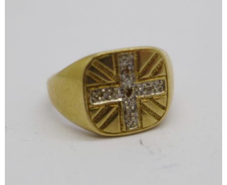 A 9ct gold and diamond Union Jack ring, 3.2g, N