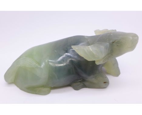 A jade/jadeite carving of a water buffalo, a/f