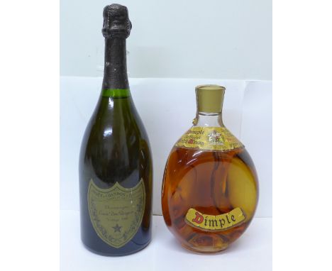 A bottle of Dimple Scotch Whisky 26 2/3 fl ozs and a bottle of Moet et Chandon Dom Perignon vintage 1983