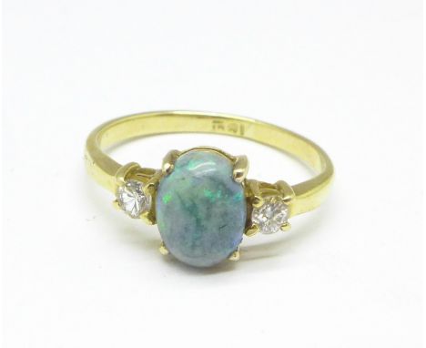 An 18ct gold, black opal and diamond ring, 2.3g, M