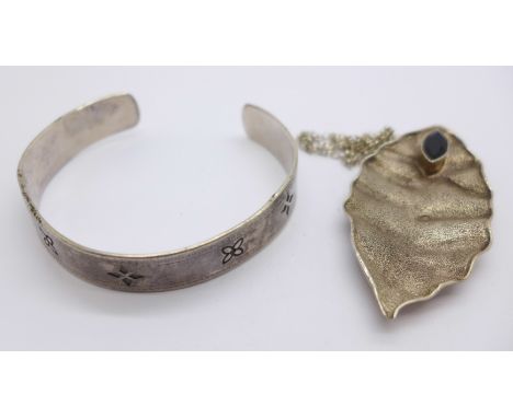 A silver bangle, Edinburgh 1980 and a silver pendant and 925 chain