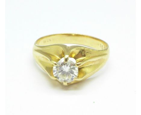 An 18ct gold, diamond solitaire ring, approximately 0.75 carat weight, 5.8g, T