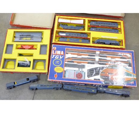 A Lima TGV set, Tri-ang RS.14 Electric Model Railroad set and other Tri-ang model rail