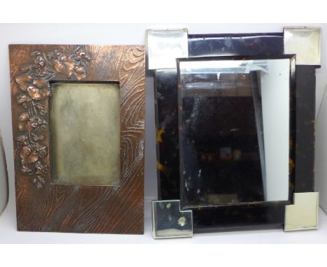 A 925 silver mounted tortoiseshell mirror and another frame, mirror a/f, 23.5cm x 28.5cm