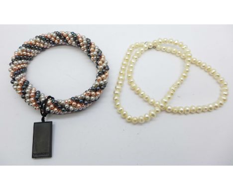 A Honora multi-coloured pearl bracelet and a white pearl necklace