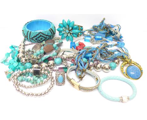 Costume jewellery including turquoise, amethyst and glass bead necklaces