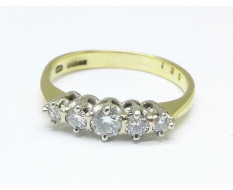 An 18ct gold, five stone diamond ring, 2.2g, K