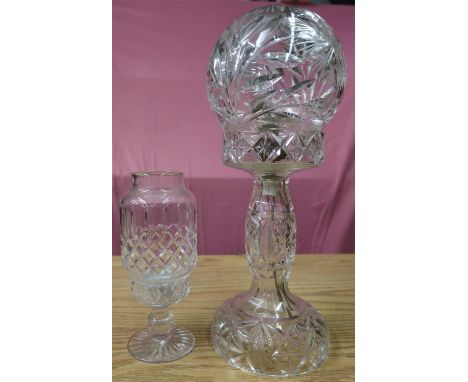 Cut glass globe table lamp (approx. 35cm high) and a glass vase 