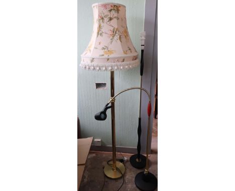 Modern brass standard lamp and two other floor lamps (3) 