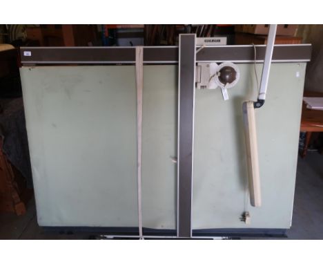 Kuhlmann architects drawing board, metal framed with adjustable lamp, and an adjustable swivel chair 