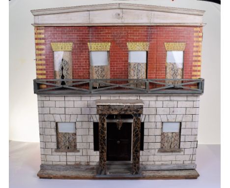 A fabulous large Silber and Fleming box back Dolls House, 1870s, painted façade with sand stone and red brick effect, eight g