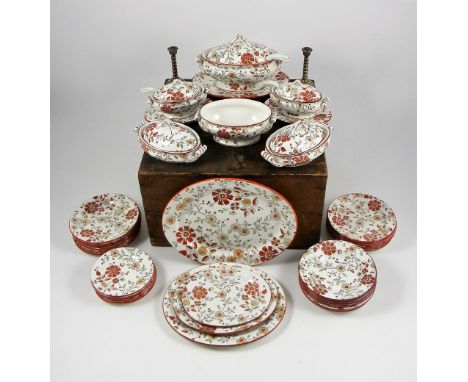 Ridgways ‘Persia’ floral patterned Child’s Dinner service, Stoke-on-Trent circa 1870, set of six soup bowls, twelve plates an