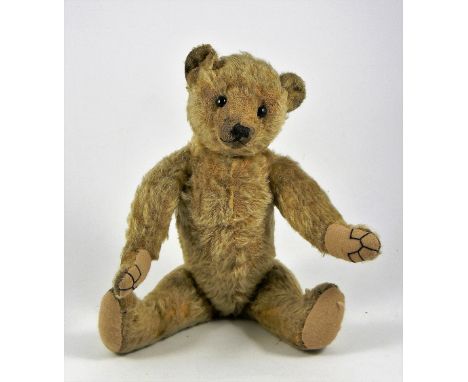 Farnell golden mohair Teddy Bear, 1920s, kapok and wood wool stuffed with black boot button eyes, clipped mohair muzzle, blac