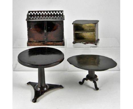 Rock and Graner tinplate Dolls House furniture, four pieces of furniture painted in simulated wood, including a Dressing tabl