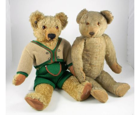 Two large bears including Chad Valley long golden mohair Teddy Bear, circa 1930, with glass eyes, shaved muzzle and stitched 