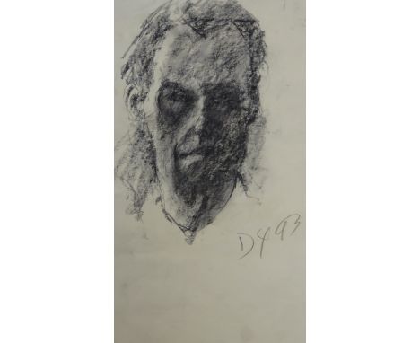 DICK YOUNG CHARCOAL SELF PORTRAIT INITIALED AND DATED APPROX 52cm x 31cm 