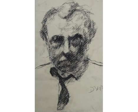 DICK YOUNG CHARCOAL SELF PORTRAIT INITIALED AND DATED APPROX 52cm x 31cm 