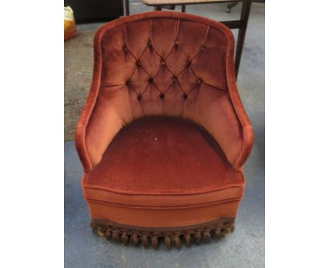 RED UPHOLSTERED BUTTON BACK BEDROOM ARMCHAIR 
