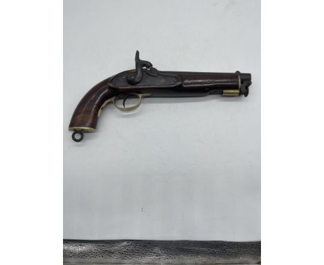 A 16-Bore Enfield Style Percussion Holster Pistol, c.1865 A sighted barrel of 8” length and 0.65” bore, plain lock with no ma