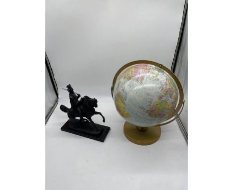 Bronzed Resin Figure of a Mounted Soldier and a Globe. 