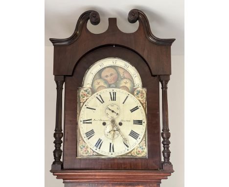 19th Century Mahogany Longcase Clock, the movement by Jon Dennet, Muston, with eight-day, moonface and painted dial within a 