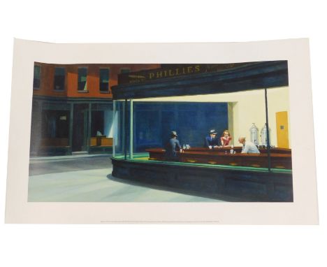 After Edmond Hopper. Night Hawks print, published by King and McGaw, 32.5cm x 60cm.