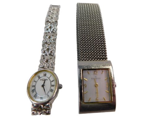 A lady's Skagen wristwatch, in stainless steel case with associated bracelet strap, and a sterling silver cased Rotary wristw