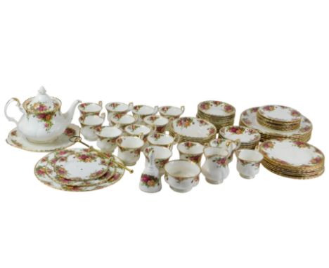 A Royal Albert porcelain Old Country Roses pattern part tea and dinner service, comprising fifteen teacups, seventeen saucers