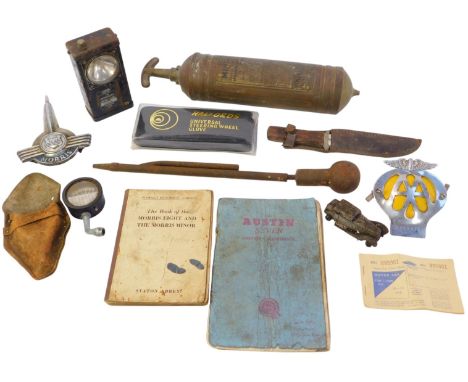 A group of motoring related items, to include a Forster Equipment Company Limited The Motorist Hand Lamp, SC907 Croxton, AA r
