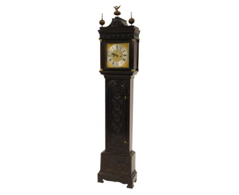 An 18thC and later oak cased longcase clock, the square brass dial for Thomas Wheeler London, circular silvered chapter ring 